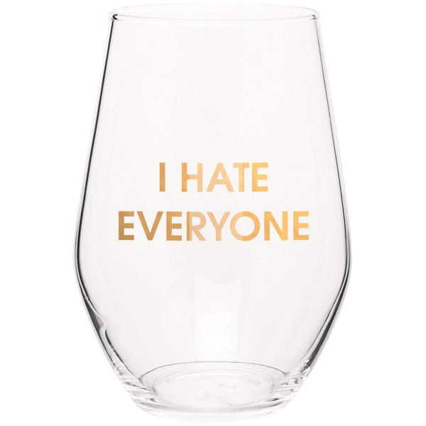 I HATE EVERYONE- GOLD FOIL STEMLESS WINE GLASS