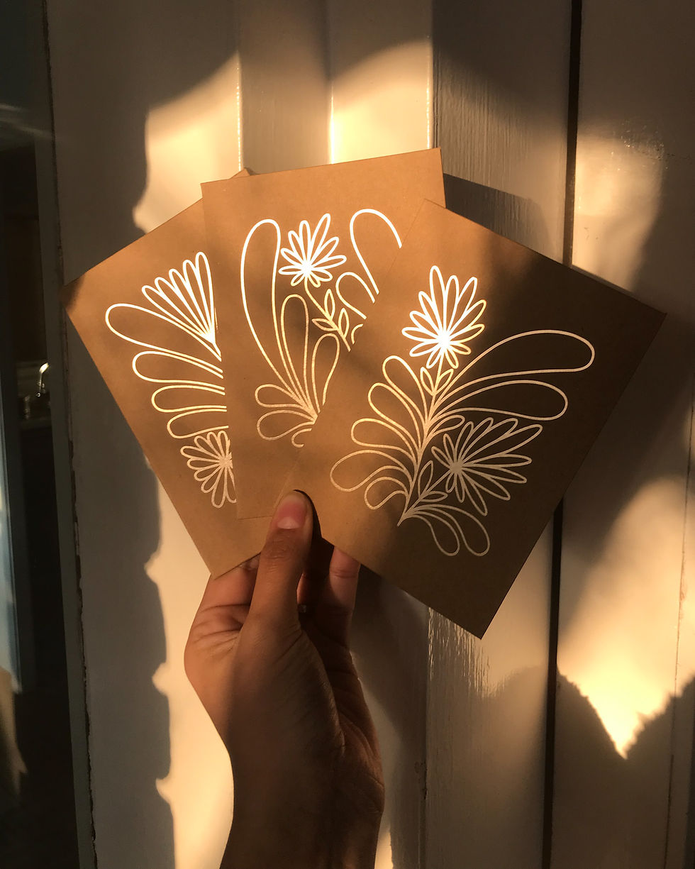 Miniatura: 3 GOLDEN FLORAL GREETING CARDS