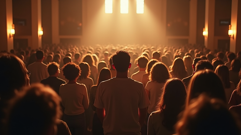 High angle view of a church service with people worshiping