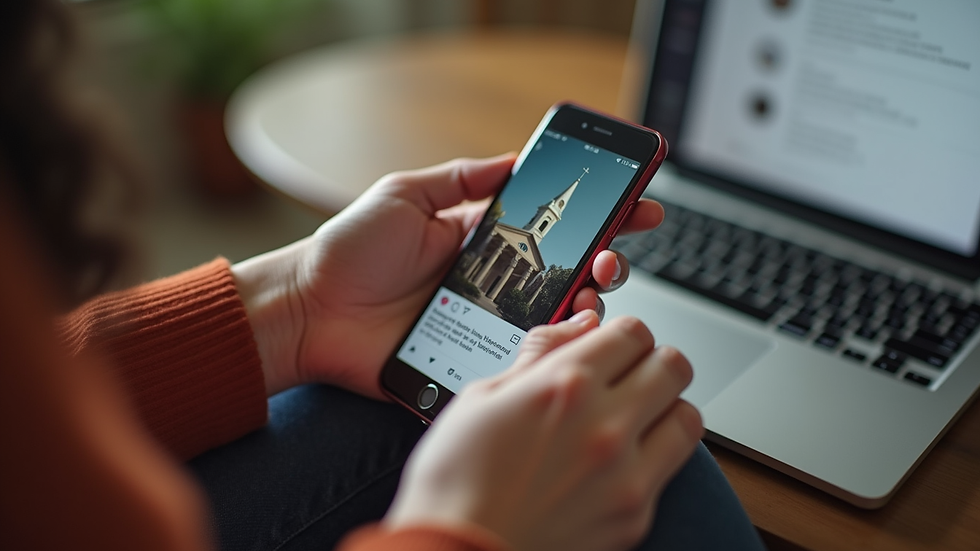 Close-up view of a smartphone displaying a church social media post