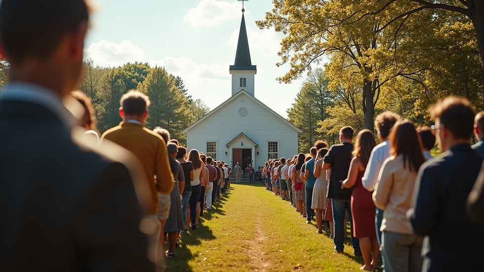 Eye-level view of a church community gathering outdoors
