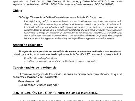 Justificación de la Limitación del Consumo Energético HE0, Demanda Energética HE1 y Protección contr