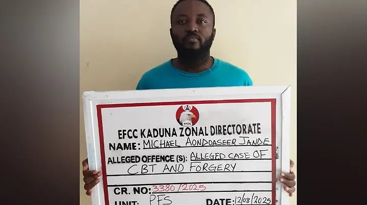 EFCC arraigns Kaduna businessman Jande Michael Aondoaseer for ₦32.4m cassava supply fraud. Court grants ₦10m bail, trial set for Dec 2, 2025.