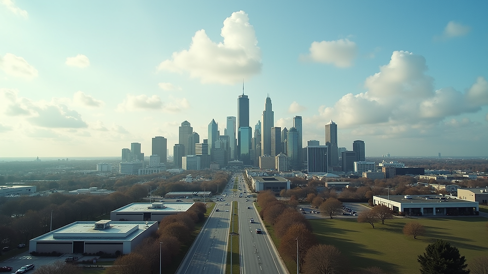 Wide angle view of a modern Dallas skyline