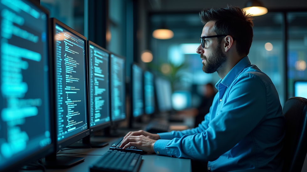 Eye-level view of a data recovery specialist working on a computer