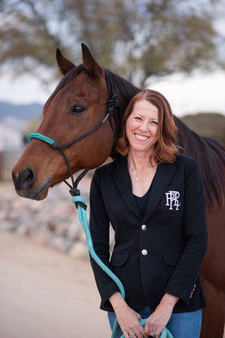 woman with retired racehorse
