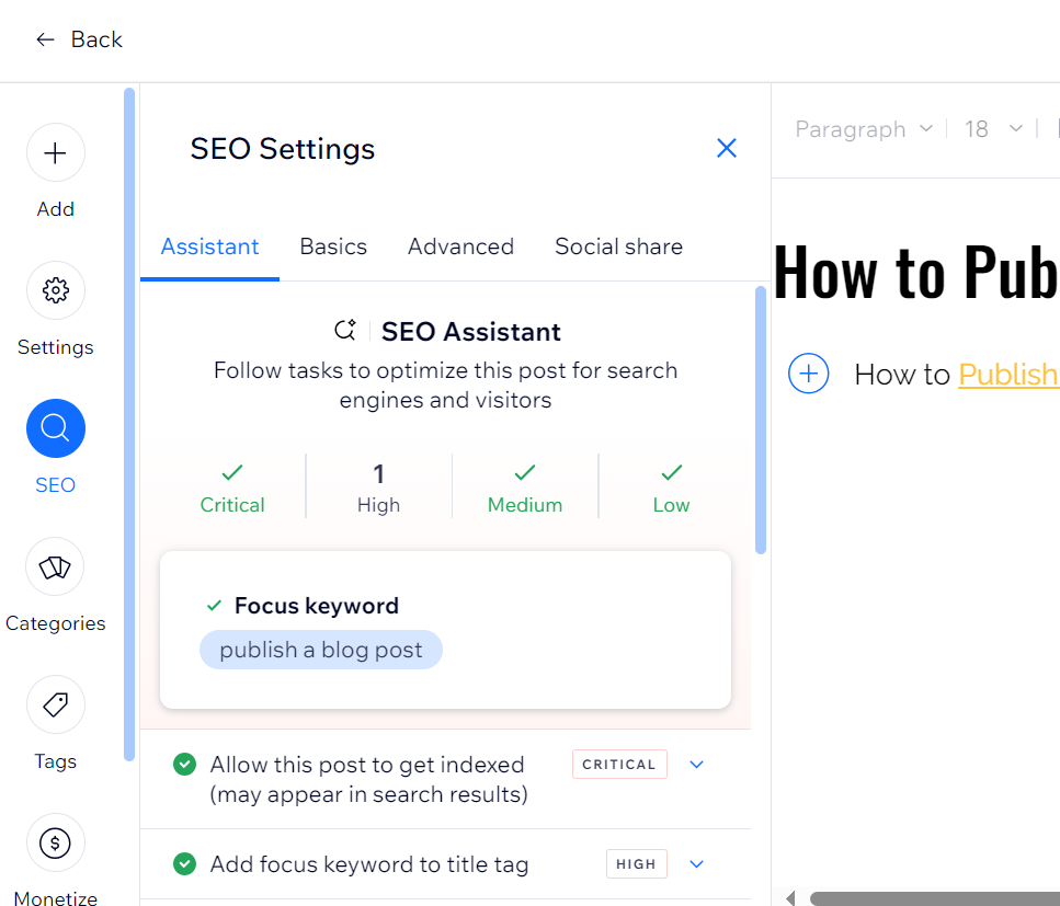 Wix blog SEO setting 1