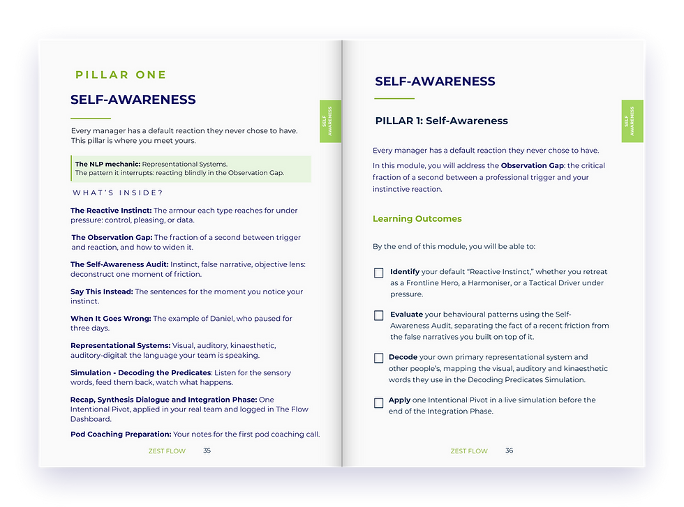 Zest Flow NLP and EQ leadership manual: Pillar One, Self-Awareness