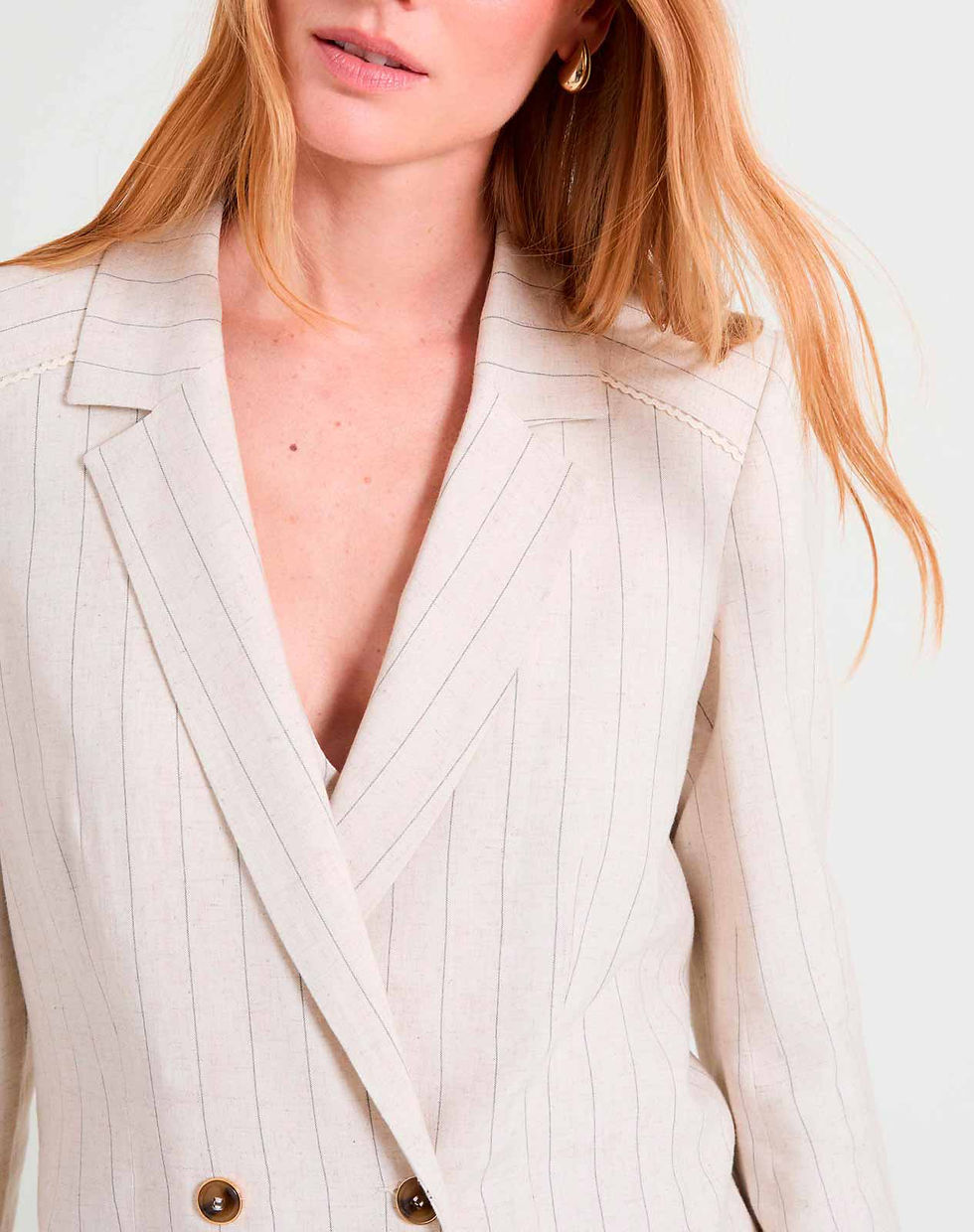Miniatura: CENW017 | Blazer risca de giz em tom cru