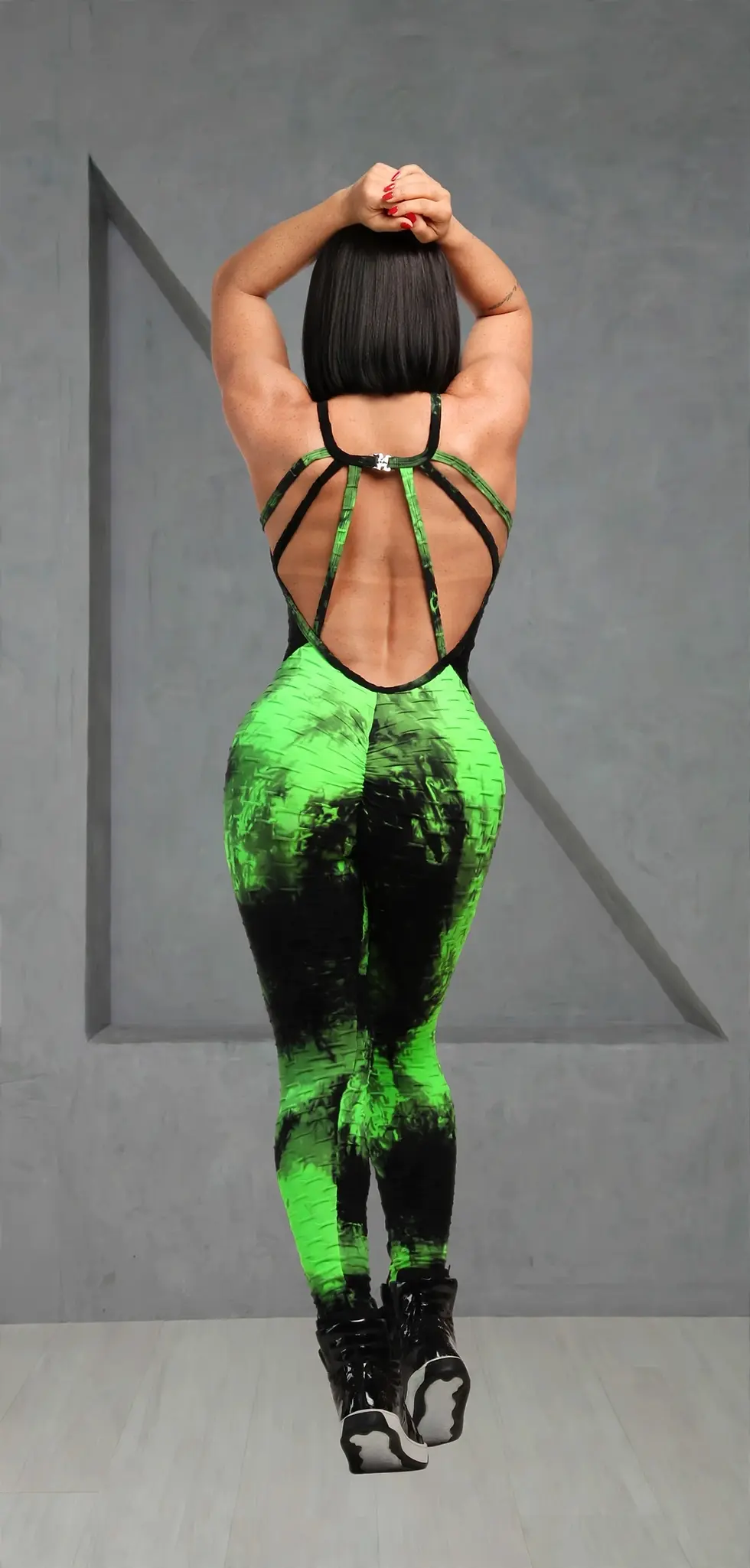 Miniatura: Tuta intera Bonita Fit Brazil Push Up Costa Fecho tie dye verde com pre