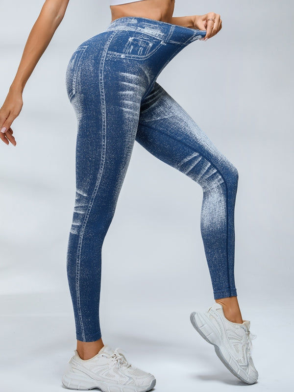 Miniatura: Legging Fitfordivas PUSH UP V-back Seamless Fake jeans blue