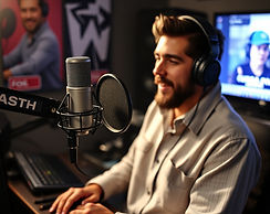 Content creator with microphone