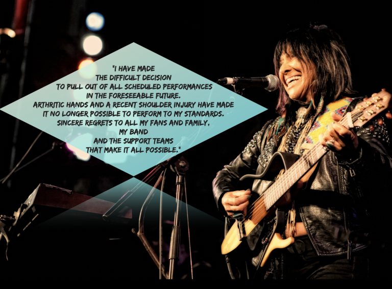 A recent photo from Buffy Sainte-Marie's website announcing her retirement from public performances. 