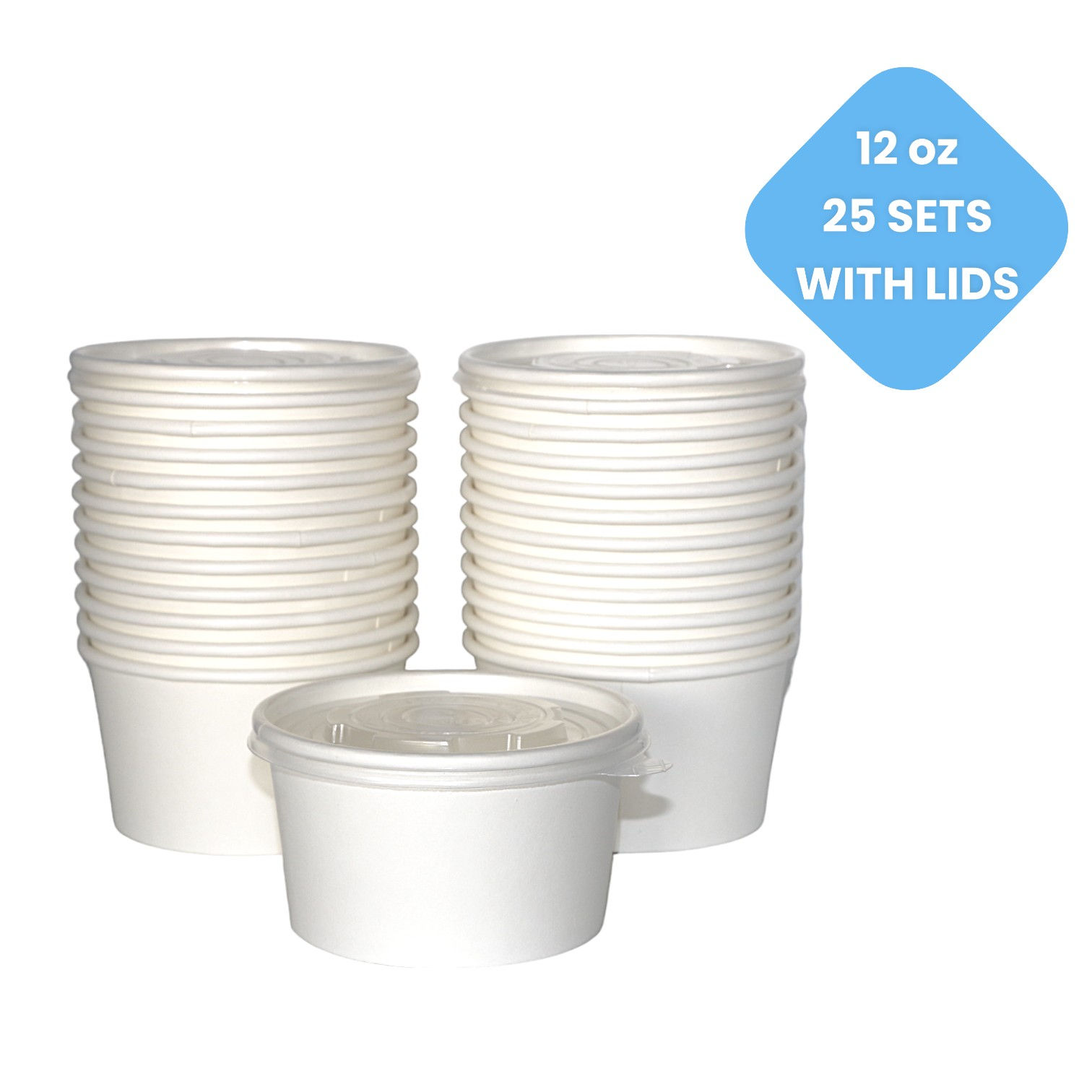 12 oz - 25 sets with Lids - Paper Bowls