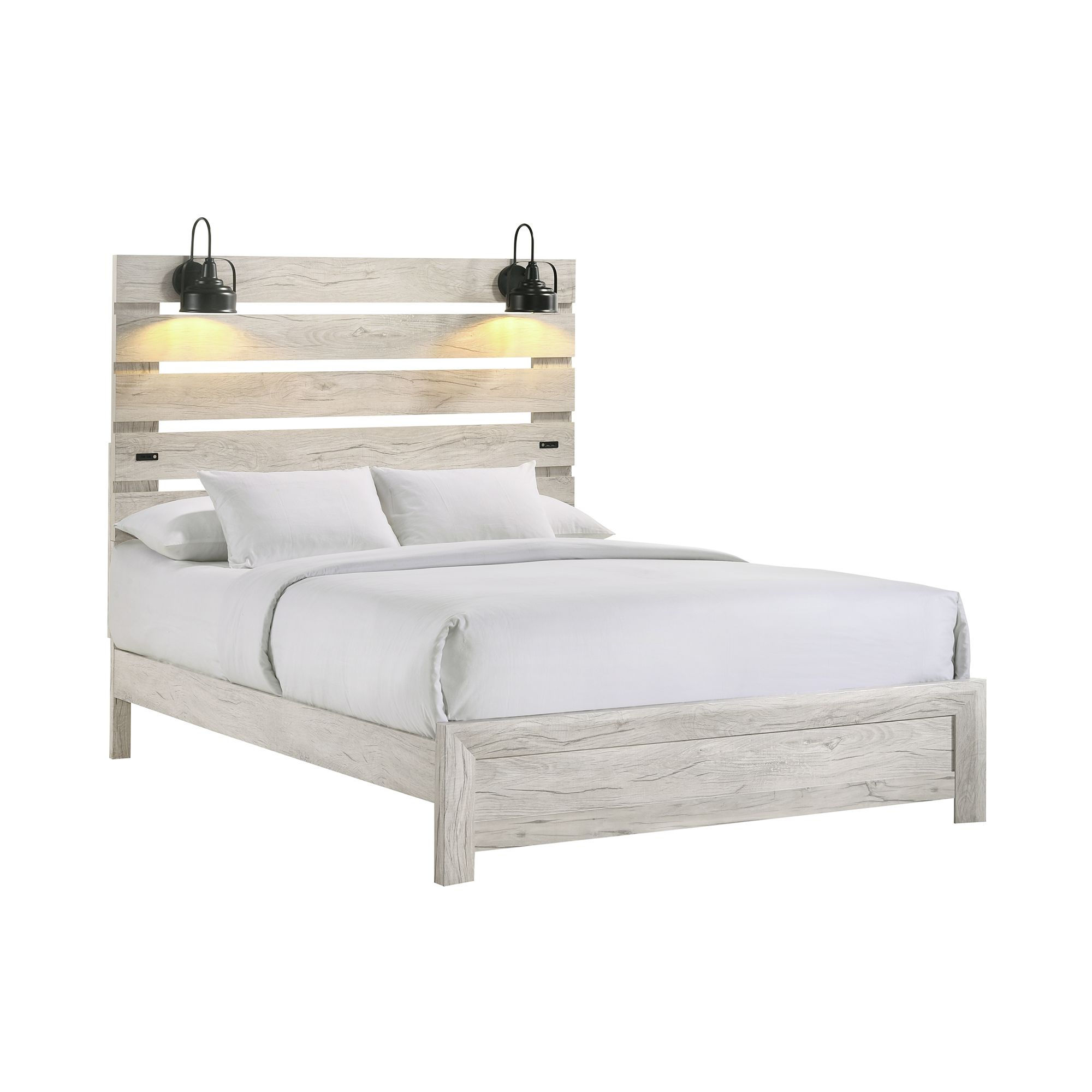 Fort Worth Queen Bed with Lights & USB in White