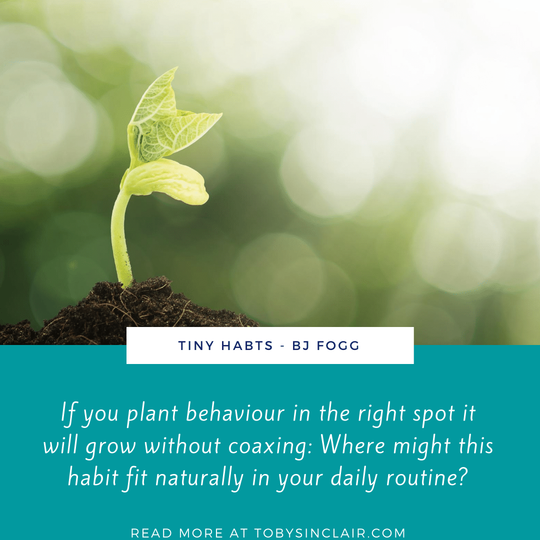 Tiny Habits Quote - If you plant behaviour in the right spot it will grow without coaxing: Where might this habit fit naturally in your daily routine?