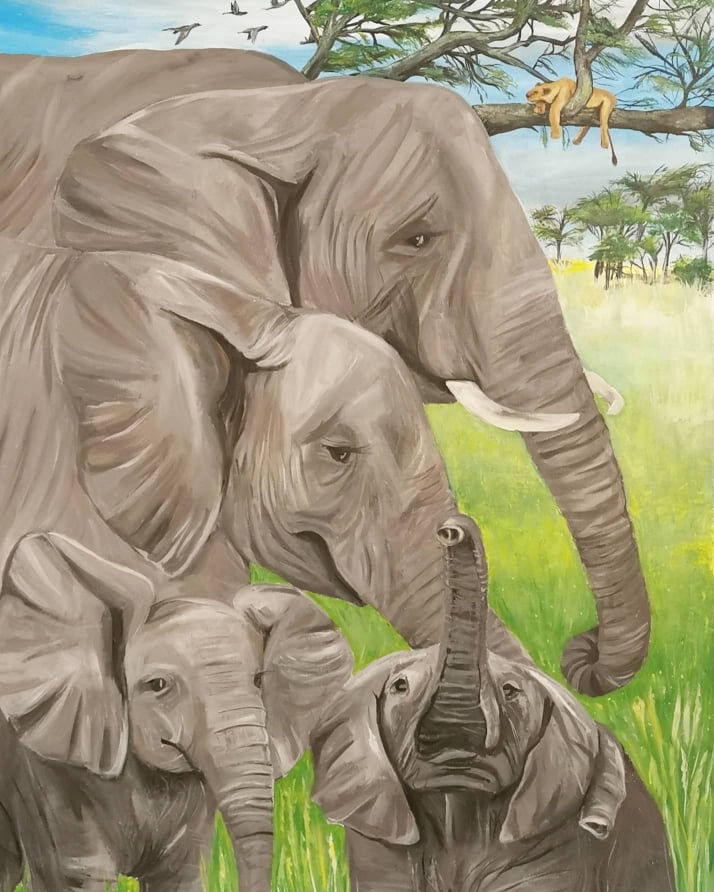 Family of elephants painting