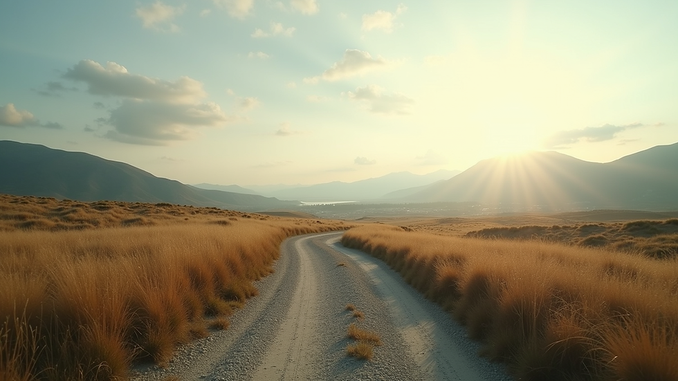 Eye-level view of a serene landscape with a winding path