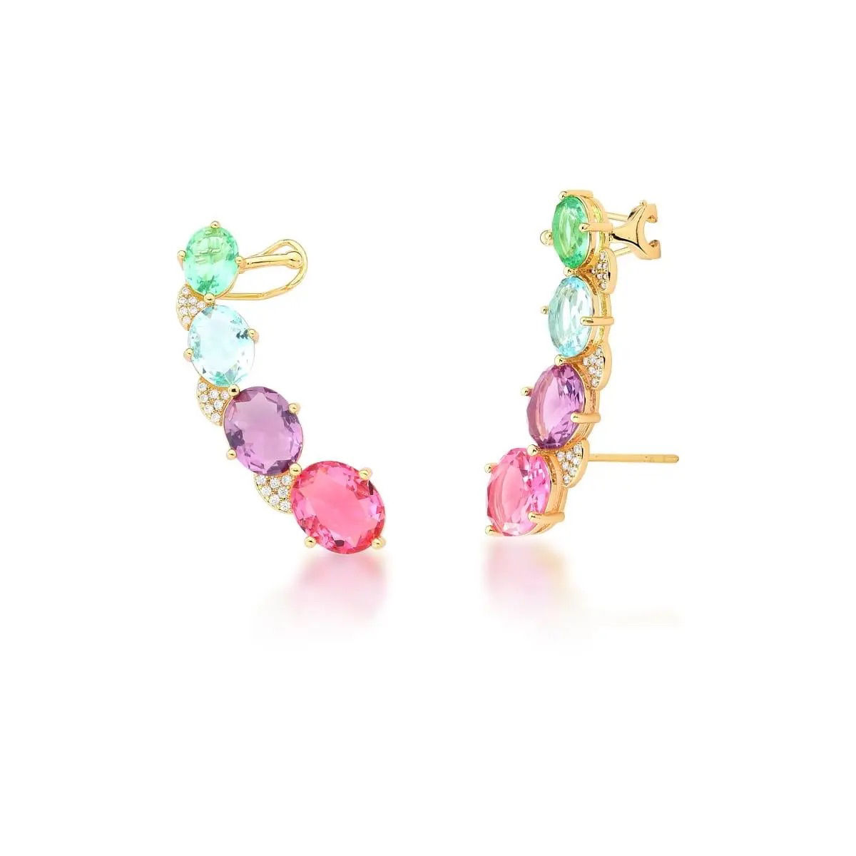 Brinco ear cuff pedras multicolor com zirconias 