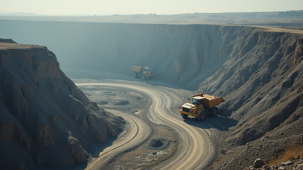 High angle view of a mining site with heavy machinery