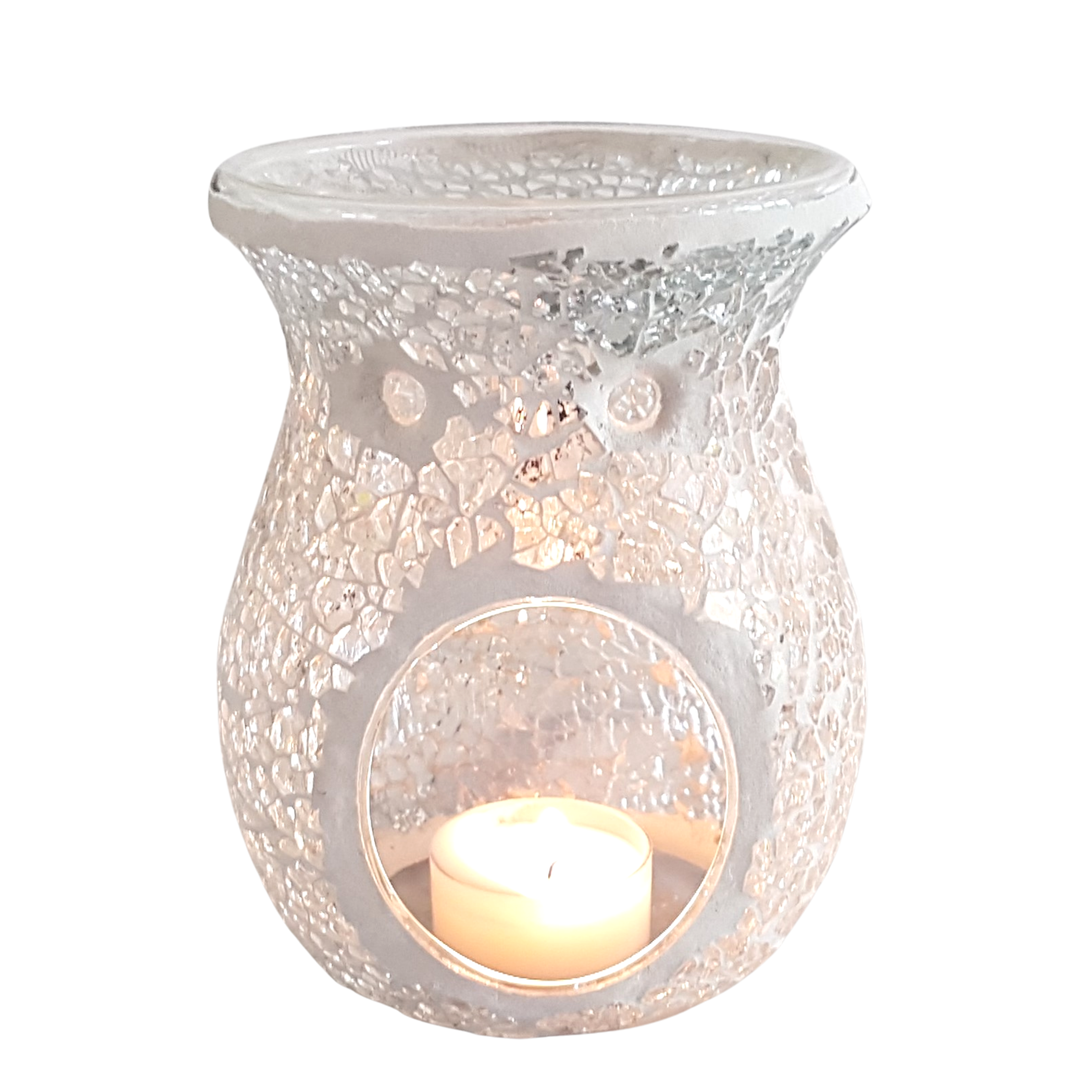 Mosaic Glass Burner - Silver Crackle