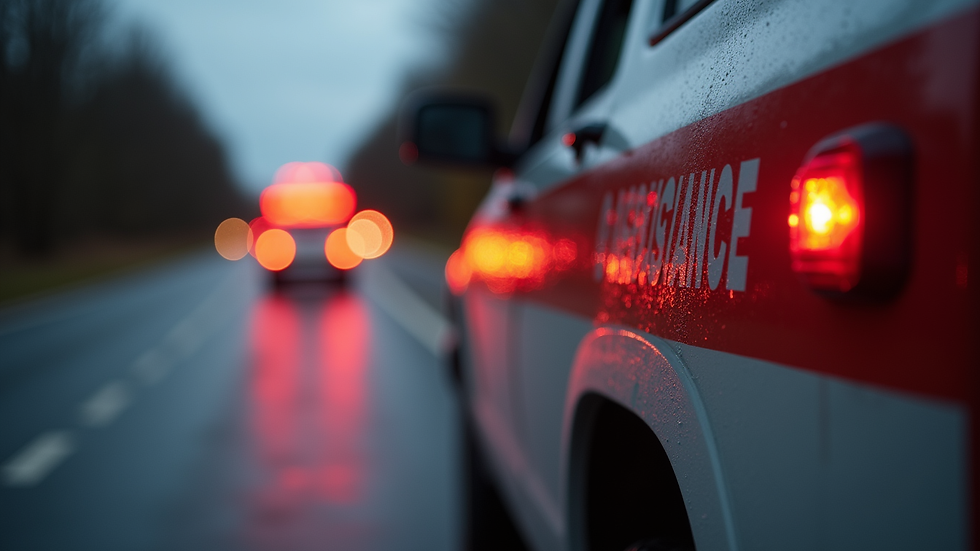 Close-up view of a roadside assistance vehicle with flashing lights