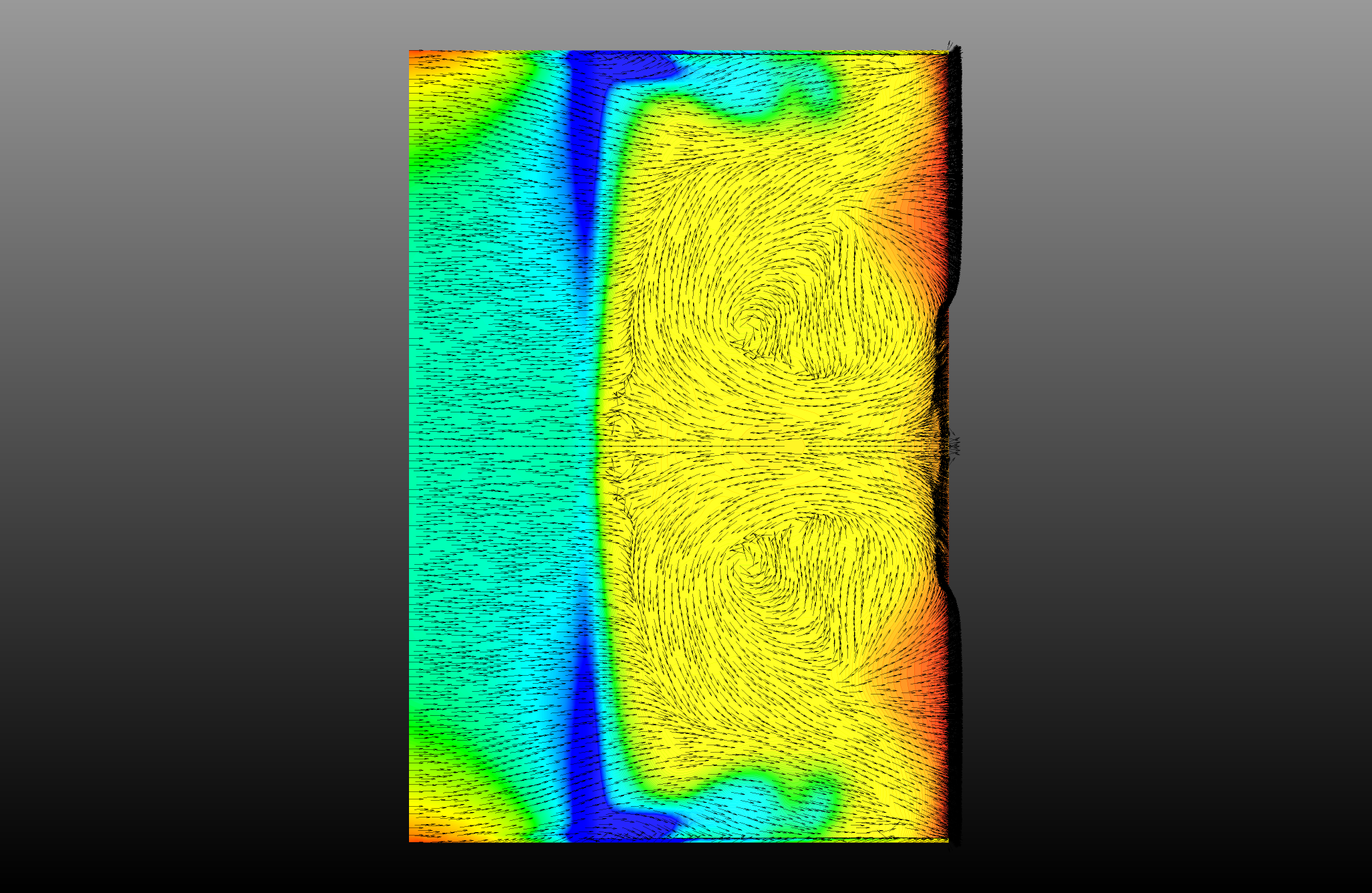 Figure 2: CFD surface flow vectors and pressure contour showing stalled diffuser flow at -37.5mm ride height