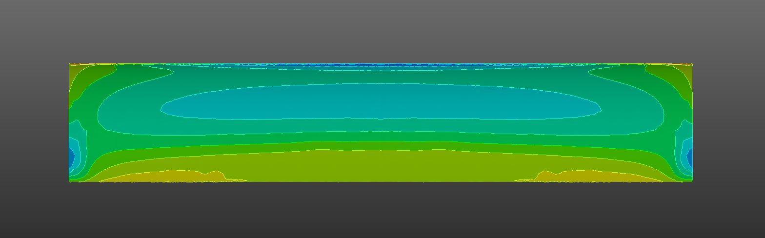 CFD screenshot showing the low-pressure surface of an aerofoil, with colour gradient indicating pressure increasing along the chord towards the trailing edge
