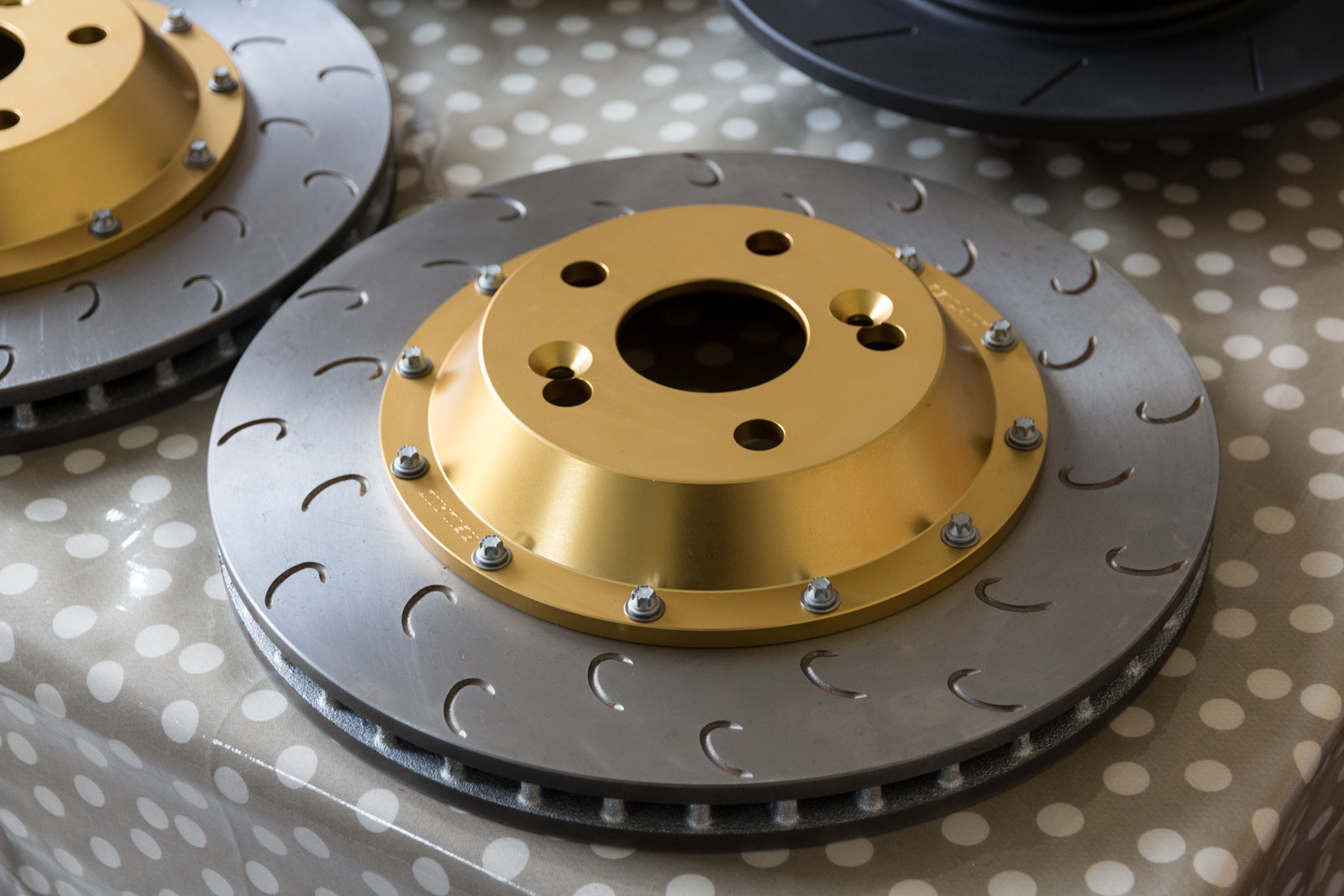 CAD model of a 2-piece brake disc with aluminium mounting bell and cast iron rotor