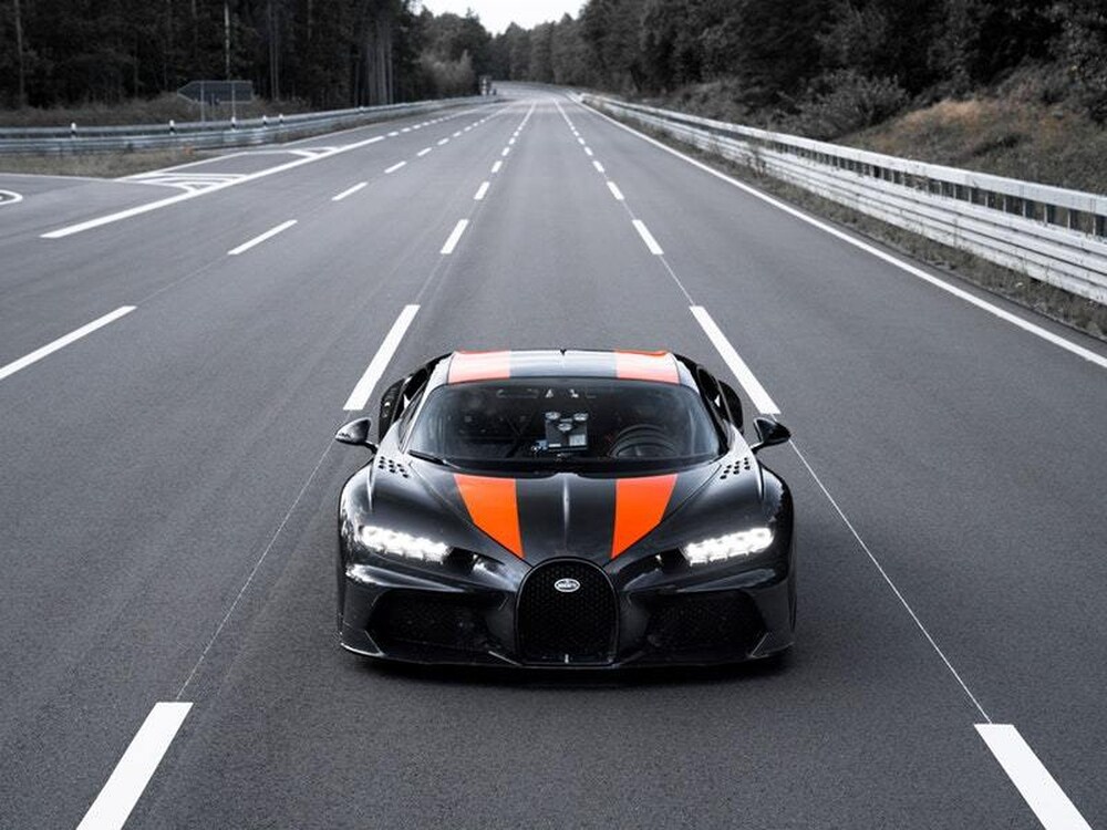 Bugatti Chiron Super Sport 300+ on a closed motorway during the 300mph speed record attempt