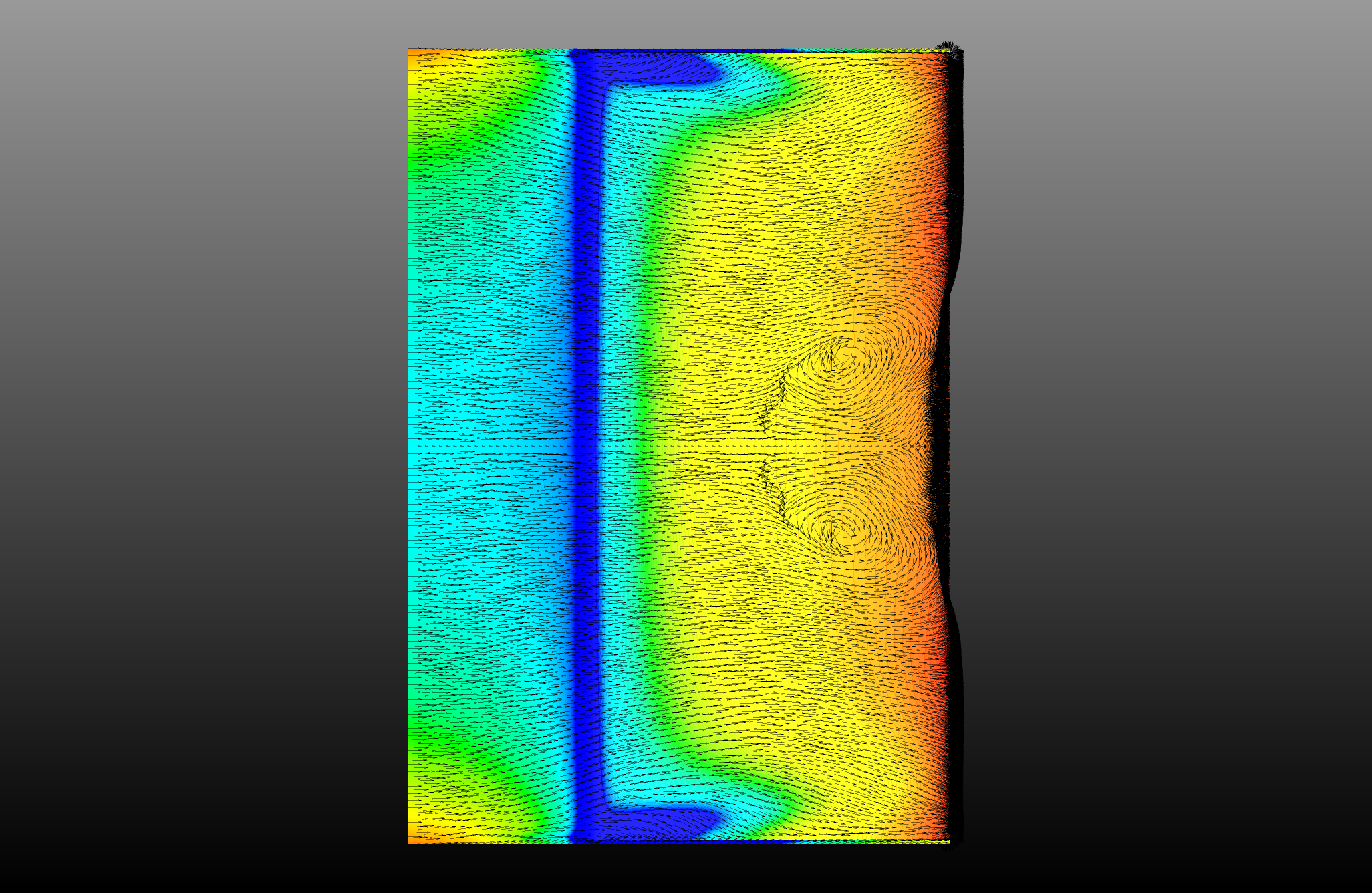 Figure 3: CFD surface flow vectors and pressure contour at increased ride height, showing greatly reduced separation region compared to the stalled condition