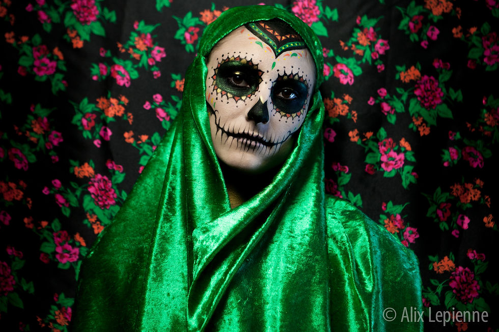 Maquillage dia de los muertos réalisé par Jade Rodriguez à l'occasion d'un shooting halloween