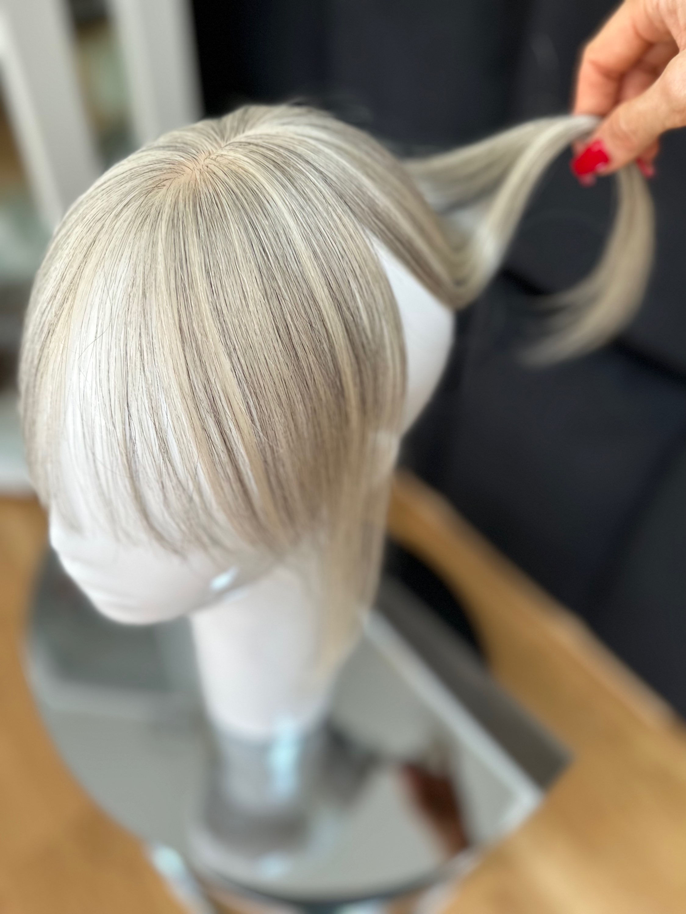 Echthaarteil Mini Topper hell grau