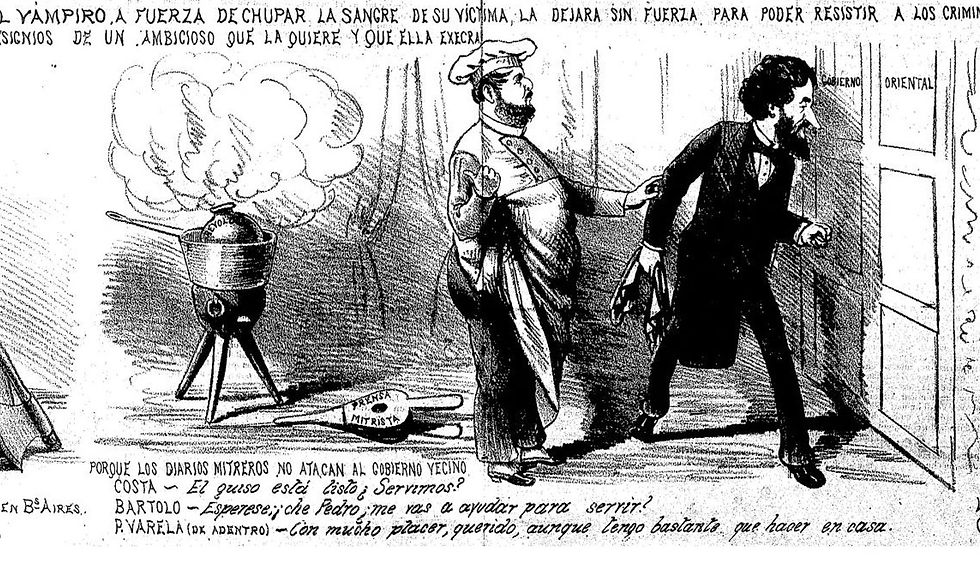 Eduardo y Mitre, supuestamente tramando una revolución en Uruguay, esperando el apoyo del emperador del Brasil, Pedro II - El Mosquito