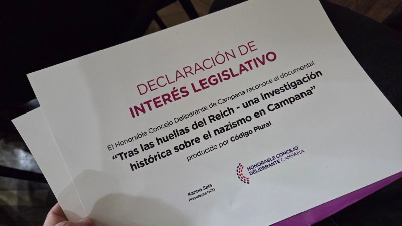 El reconocimiento al documental de Código Plural sobre la historia del nazismo en Campana.