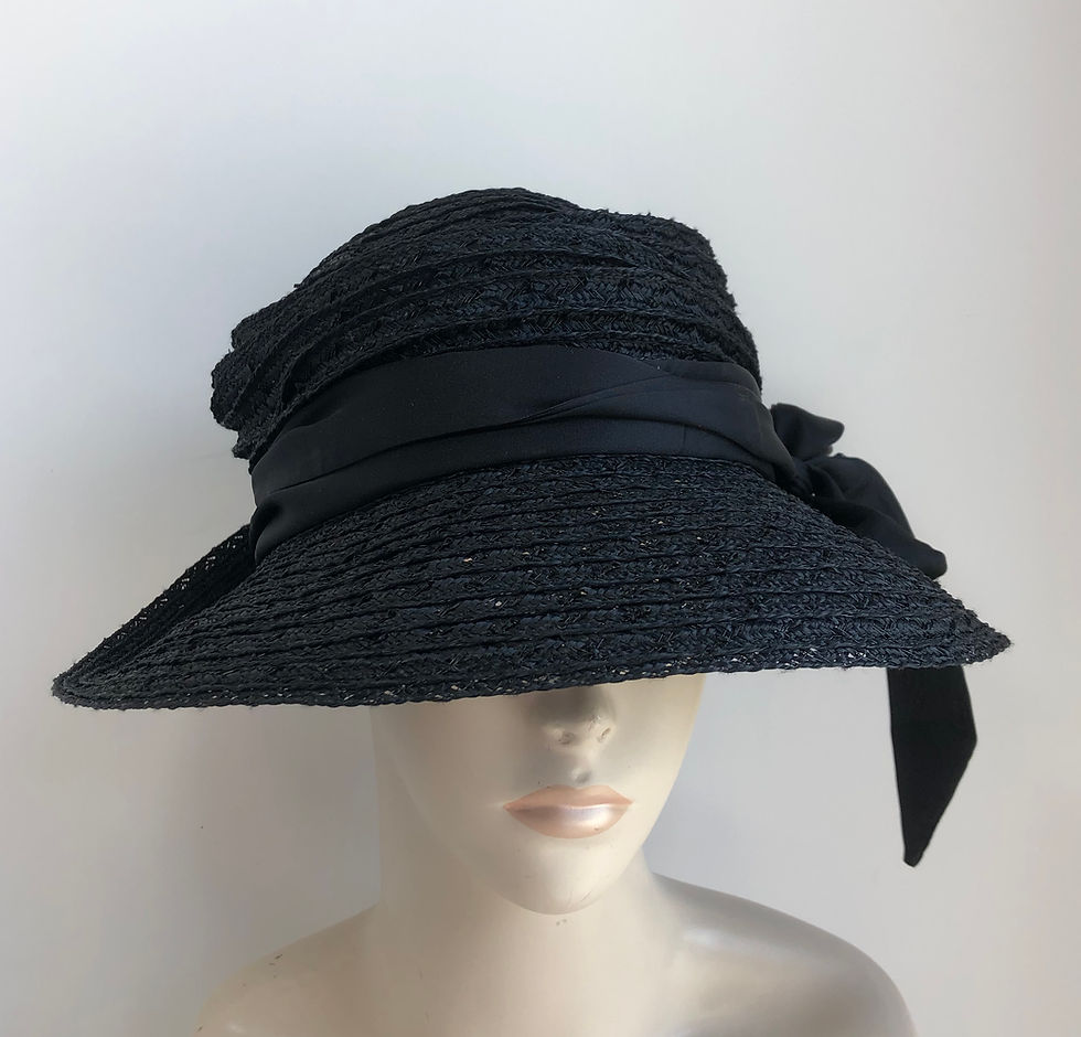 Thumbnail: Marianne  (solid black oval brim, chiffon tie)