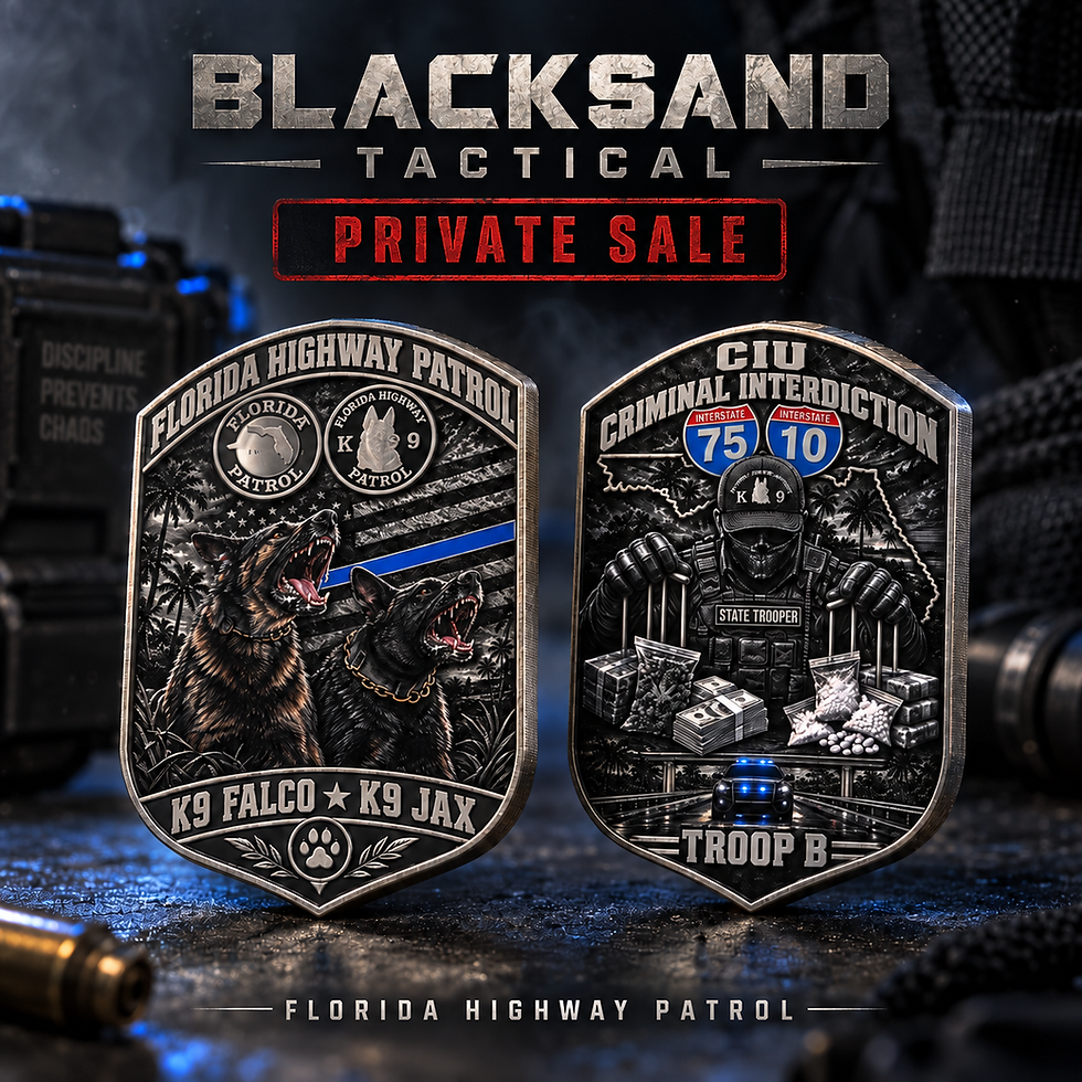 Florida Highway Patrol Challenge Coin featuring K-9 Falco, K-9 Jax and CIU Troop B designs