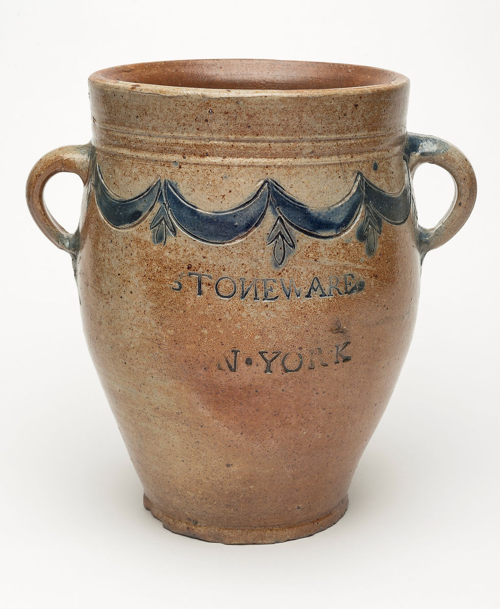 An intact stoneware jar by Thomas W. Commeraw from the collection of the Winterthur Museum. The jar was donated by Henry Francis du Pont, Winterthur's founder. Coincidentally, Mr. du Point played a prominent role in the Southampton History Museum's restoration of the Halsey House during the late 1950s. Image courtesy of Winterthur Museum.