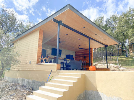 poolside single slope cabana built on a steep slope