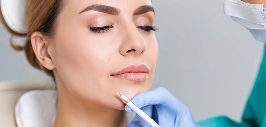 cosmetic nurse holding a small white pencil near face of a beautiful patient .jpg