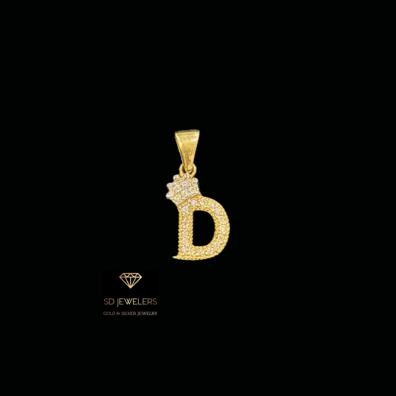 14KY CZ INITIAL D W/CROWN PENDANT