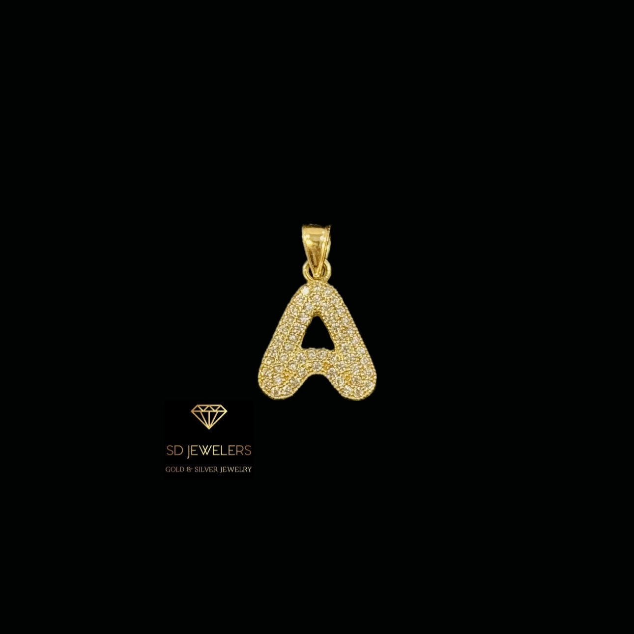 10KY ENCRUSTED INITIAL A PENDANT SMALL SIZE