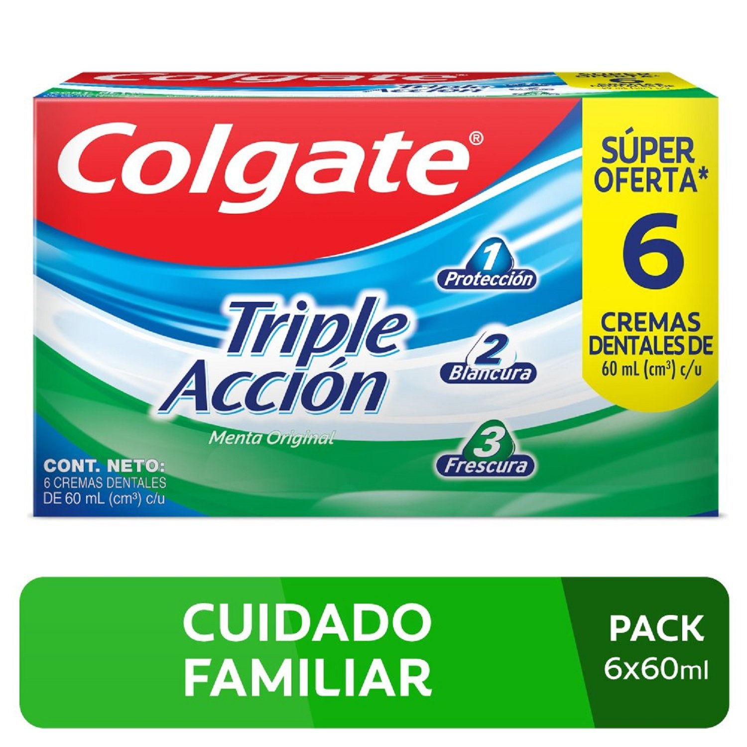 Pasta Dental Triple Acción Menta COLGATE - PACK 6 UN -60 ML