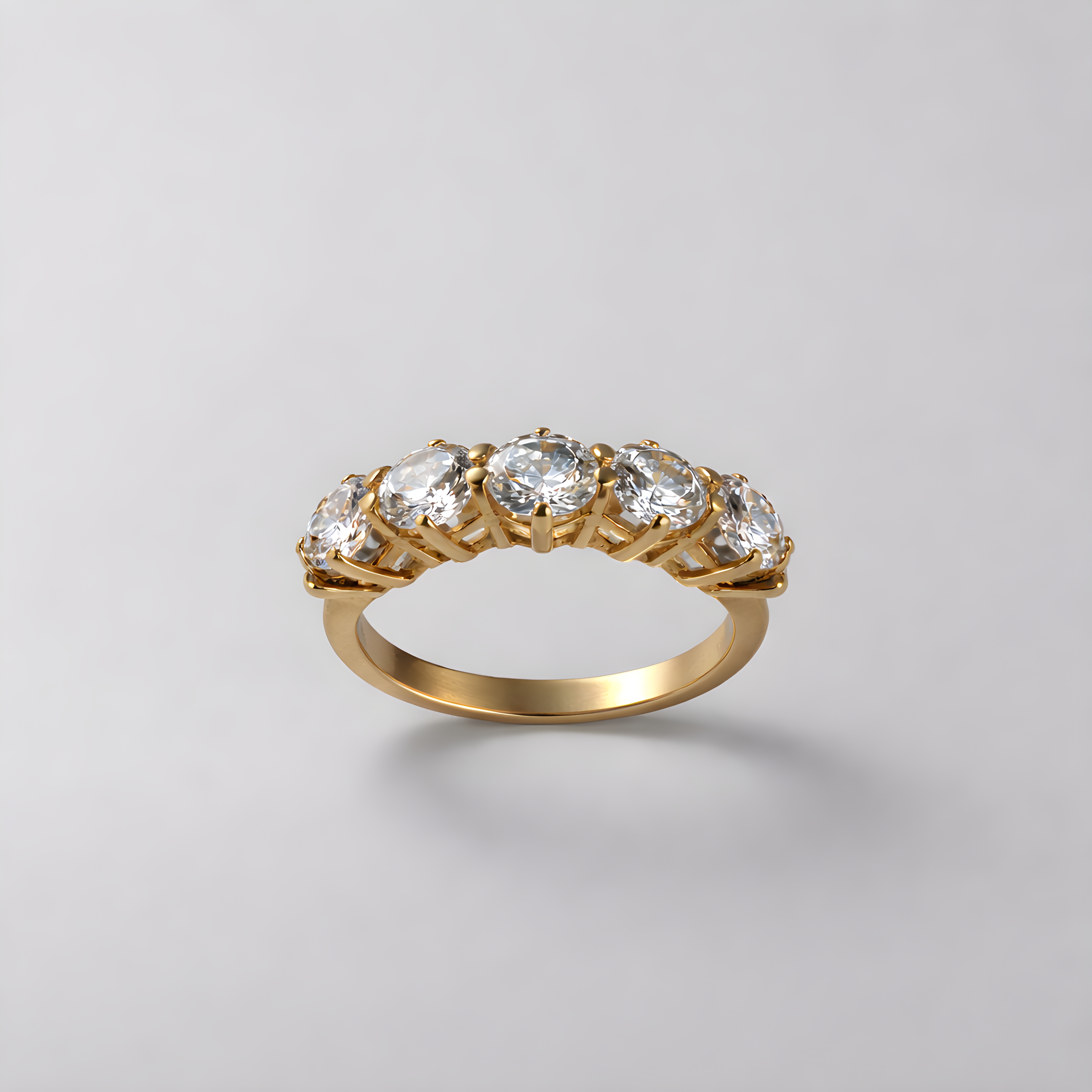 Anello Veretta Oro 5 Pietre Zirconi Bianchi
