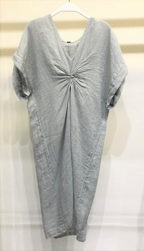 chinese dress ladies 100% Linen Loose Fit Button Waist Gathered Maxi Dress LUNA  LINTICO