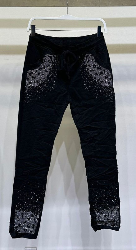 Thumbnail: Venti 6 Black Crystal Embellished Joggers