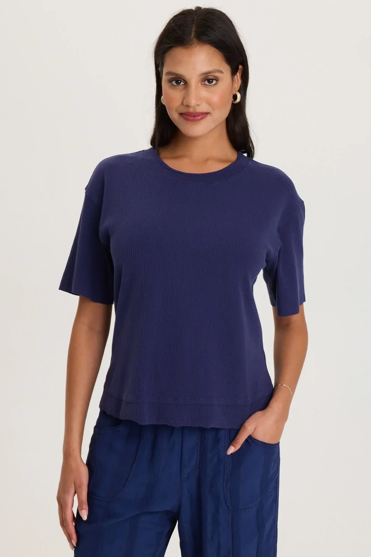 XCVI CAIRNS LONGER SHORT SLEEVE DOUBLE HEM TEE  In Hague Blue Pigment