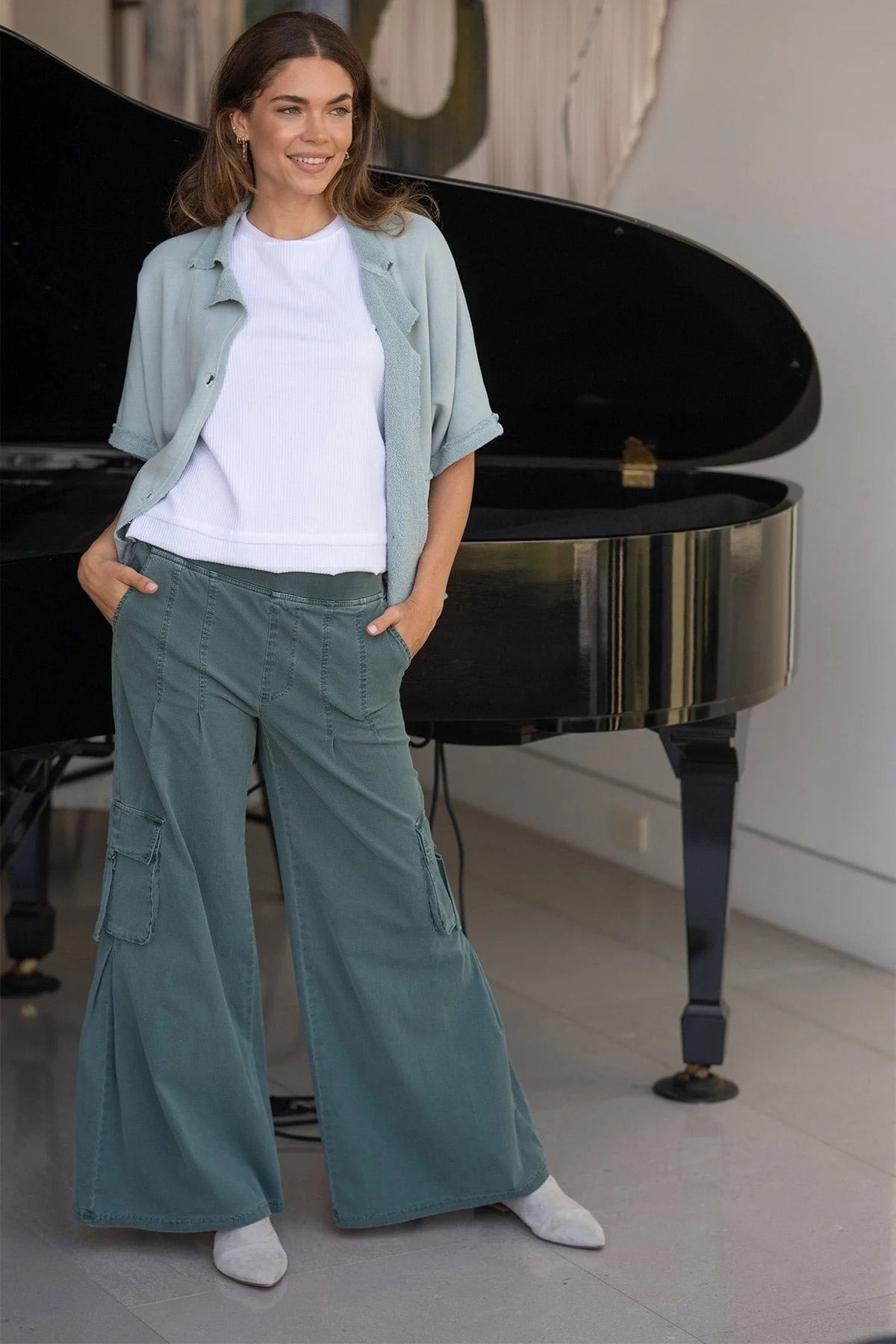 XCVI ERWIN SIDE PLEATS CARGO WIDE-LEG PANT  In Ocean Storm Pigment