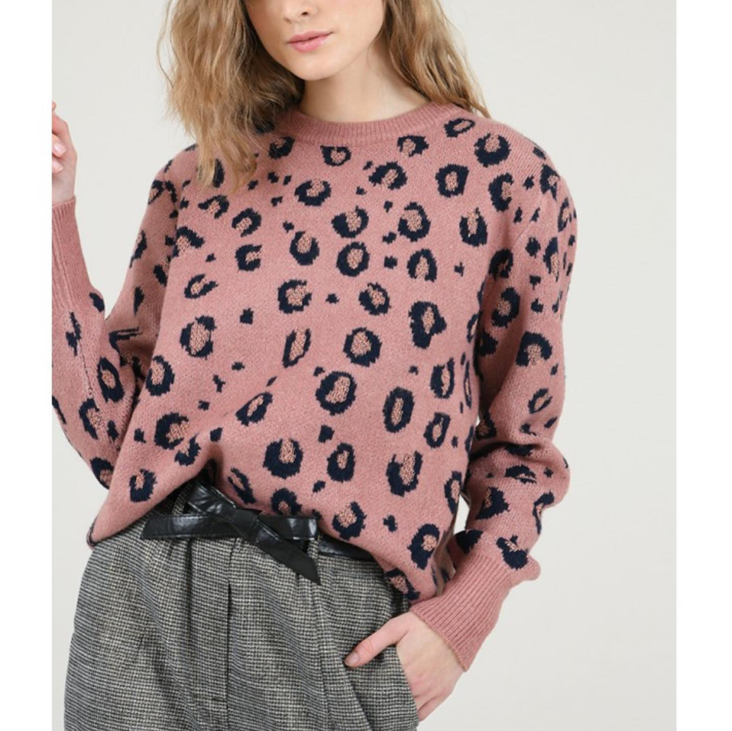 Pink Cheetah Oversized Sweater