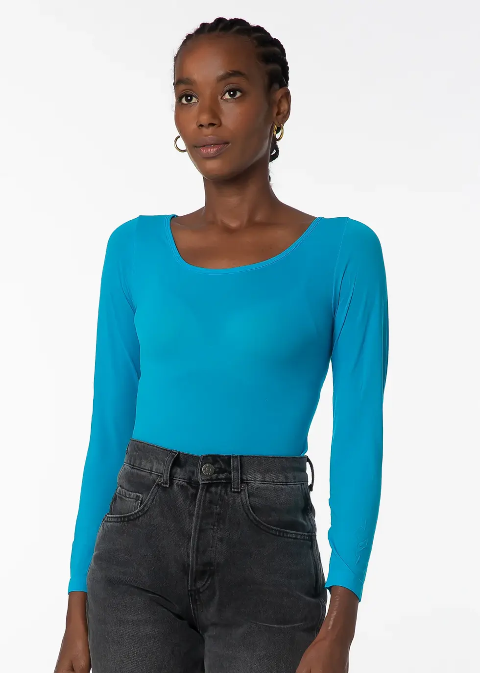 AMB SOLID SCOOP NECK SECOND SKIN TOP -Deep Turquoise